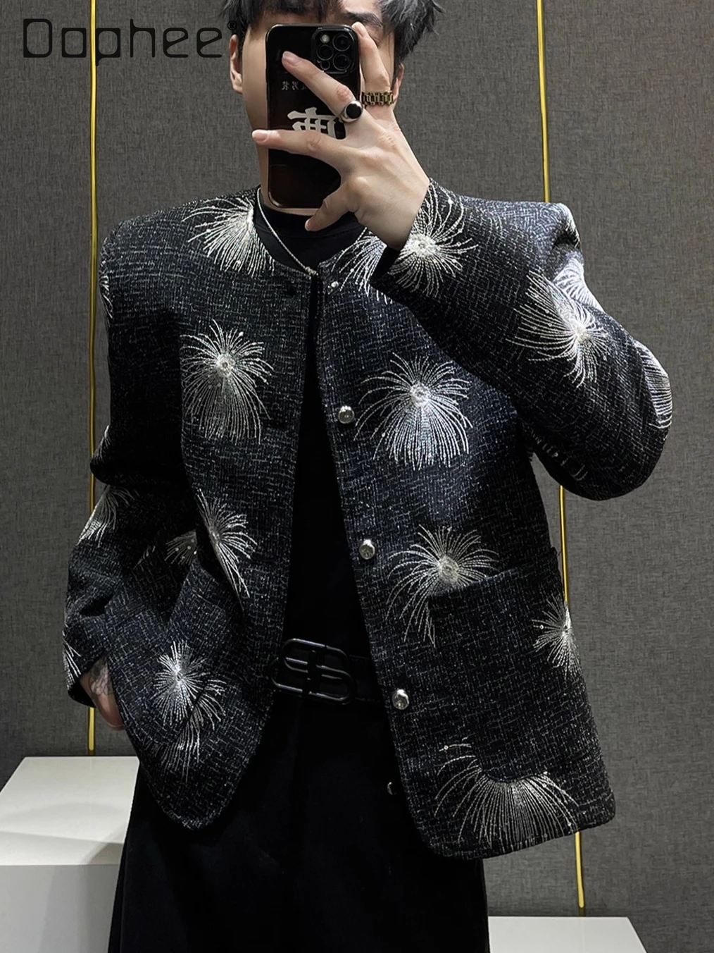 

Heavy Industry Retro Embroidered Blazer for Men Autumn High-end Loose Light Luxury Fashion Short Jacket Handsome Men Clothing