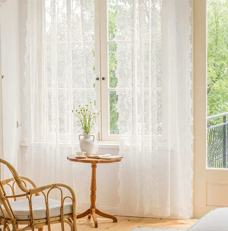 Europäische Vorhänge für Wohnzimmer, Esszimmer, Schlafzimmer, weiße Spitze, besticktes Hochzeitskleid, Tüll – Detail 1