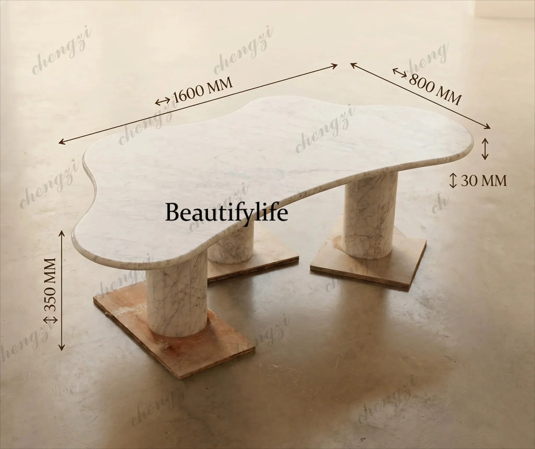 c139 Wabi-sabi natural marble coffee table light luxury designer, irregular tripod low center of gravity living room coffee tabl