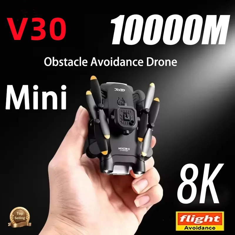 Mini V30 WiFi FPV Drone With 4K HD Dual Camera Obstacle Avoidance Drones Foldable RC Quadcopter Gift for Adults Kid Black Grey