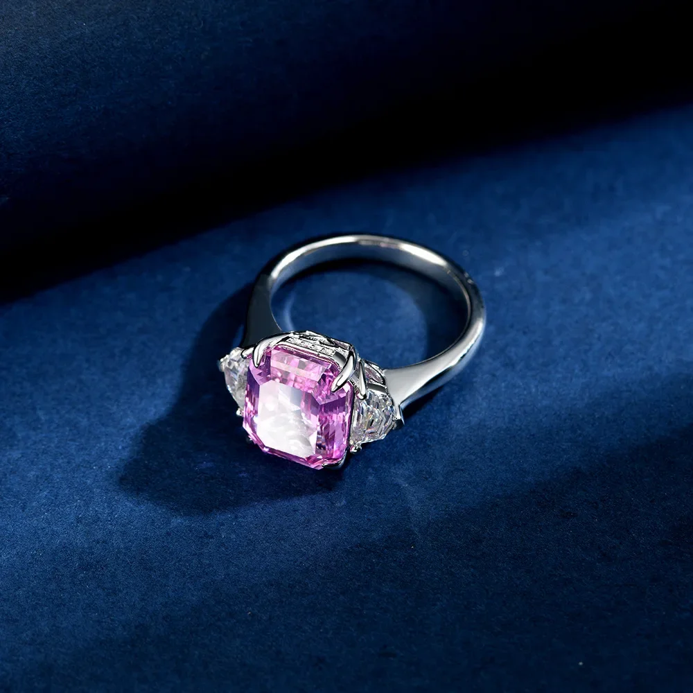 2025 S925 الفضة s925 الفضة 9*11 مستطيلة الوردي 2.5 قيراط العصرية والطازجة المرأة خاتم مجوهرات الزفاف #3