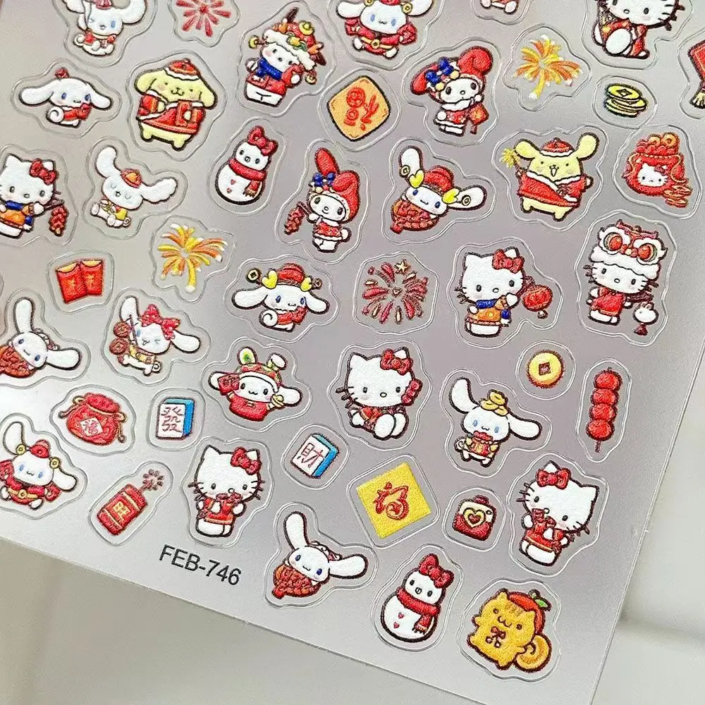 1 sheet New Year Nail stickers Sanrio New Year Kitty nail decoration small pattern diy transparent waterproof small stickers