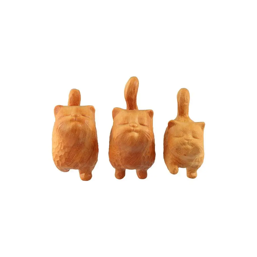 Ornement de chat en bois sculpté à la main, petite statue de chat mignonne, figurine créative d'animal de dessin animé pour bureau