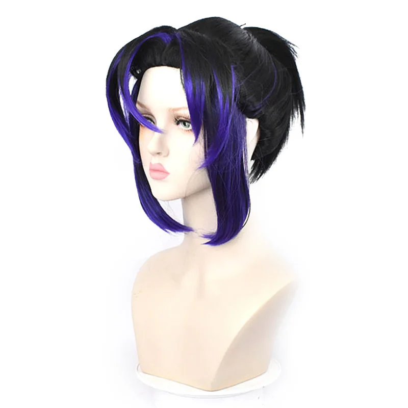 Kochou Shinobu Cosplay Perücke 35 cm Schwarz Lila Farbverlauf Schöne Pferdeschwanz Haar Perücke Hitzebeständige Synthetische Perücken Halloween + Perückenkappe
