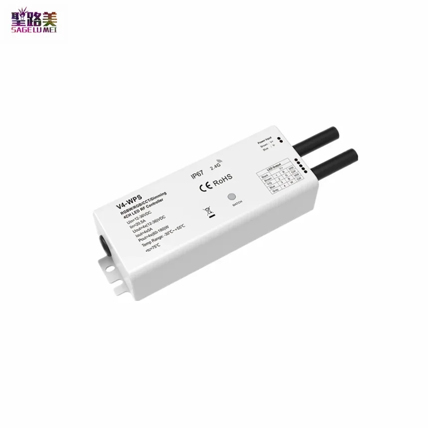 4CH 20.5A 12V-36VDC IP67 Waterproof RF Controller 24V 3CH RGB Controller For PWM Single Color, Dual Color RGBW LED Strip Lights