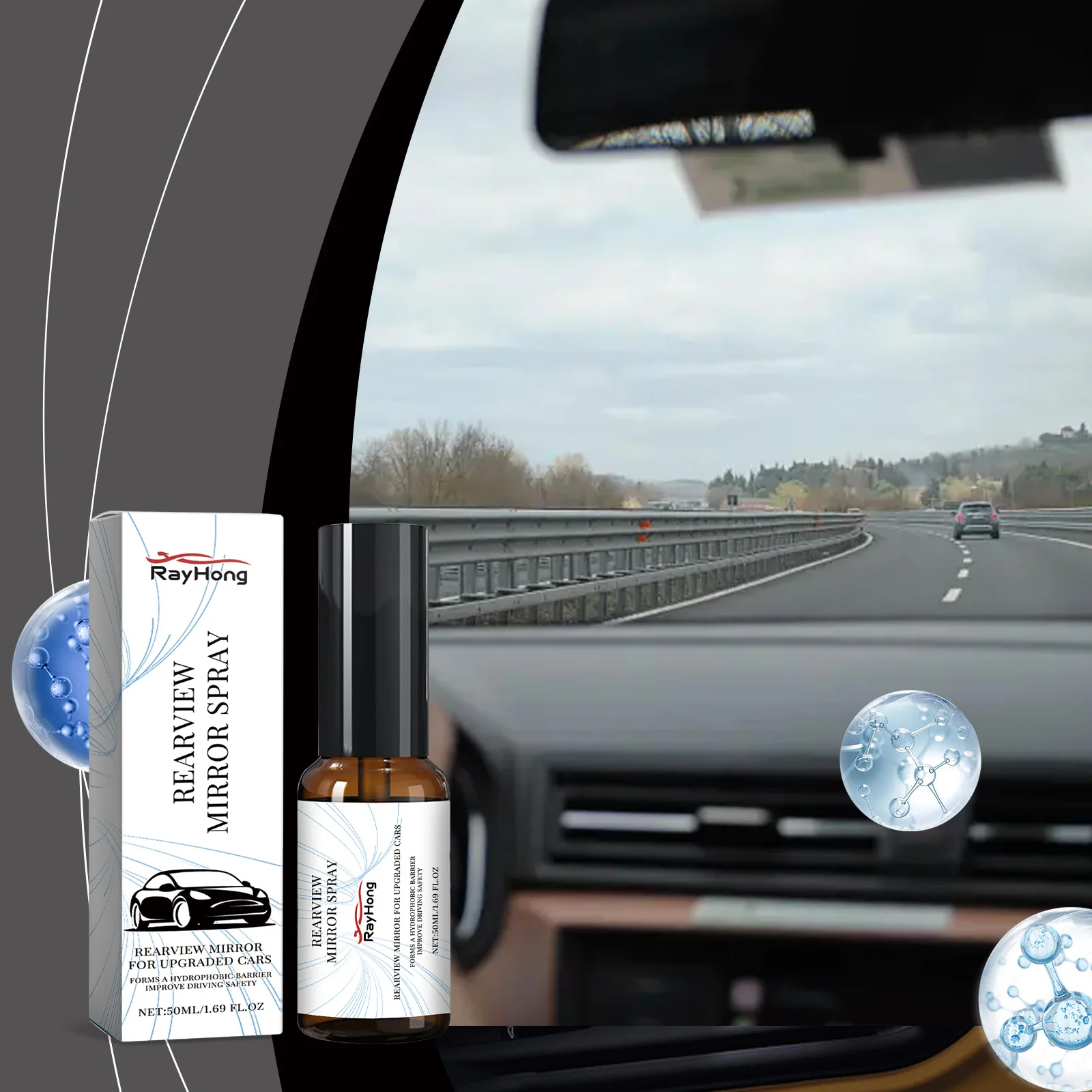 Car Window Rain Repellent Spray 50ml- Hydrophobic Coating for Windshield & Mirrors, Helps Improve Visibility in Rain