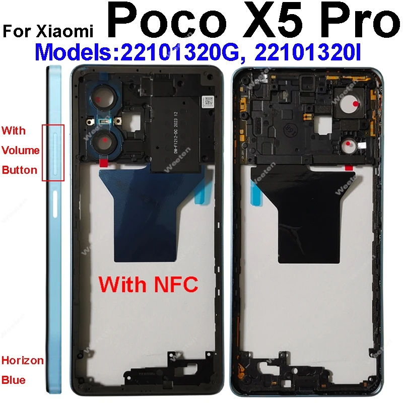 Ramka środkowa do Xiaomi Poco X5 Poco X5 Pro z tylną pokrywą NFC Obudowa przedniej ramki Obudowa z przyciskami głośności Części naprawcze — zdjęcie produktu 4