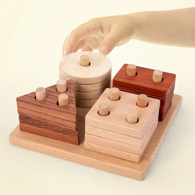 Hochwertiger Säulenblock aus Holz mit geometrischer Form, Eltern-Kind-Interaktion, Puzzle, lustiges interaktives Spielzeug, bestes Geschenk zum Geburtstag des Babys