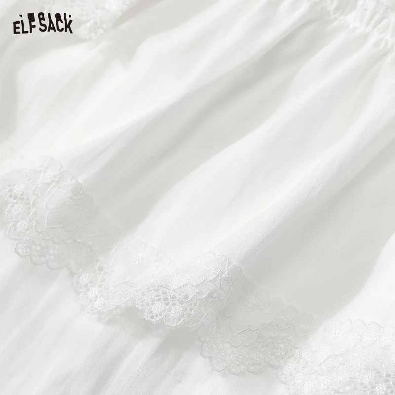 Elfsack 2025 verão recém chegados branco cintura alta irregular borda de renda chique saia para mulher