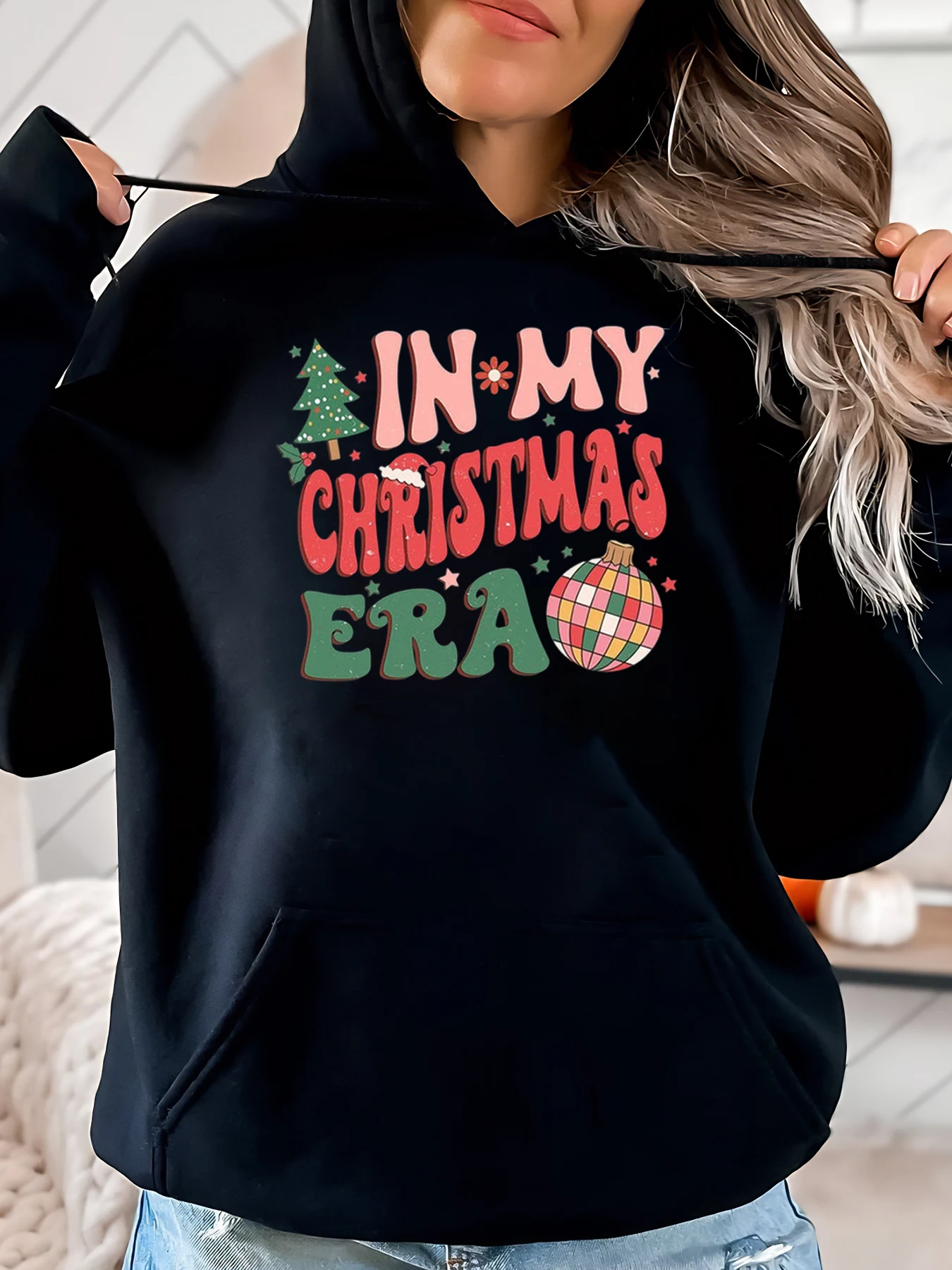 

Рождественская толстовка с принтом In My Christmas Era, женская повседневная зимняя праздничная одежда, черная, больших размеров