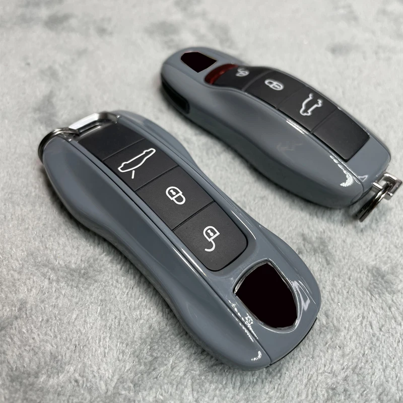 Key Case Cement Grey for Porsche 718 911 Panamera Cayenne Macan Boxster Cayman Car Key Shell Cover Remote Control Fob Replace