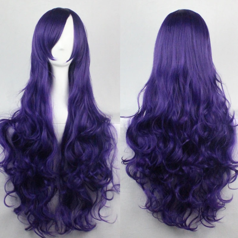 80cm long curly oblique bangs wig Halloween cosplay wig high temperature wire chemical fibre hair female wig