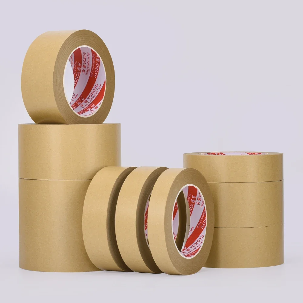 23M Biodegradable Eco Friendly Kraft Paper Tape Brown Wet Water Activated Reinforced Gummed Adhesive Tape for Painting Fixed
