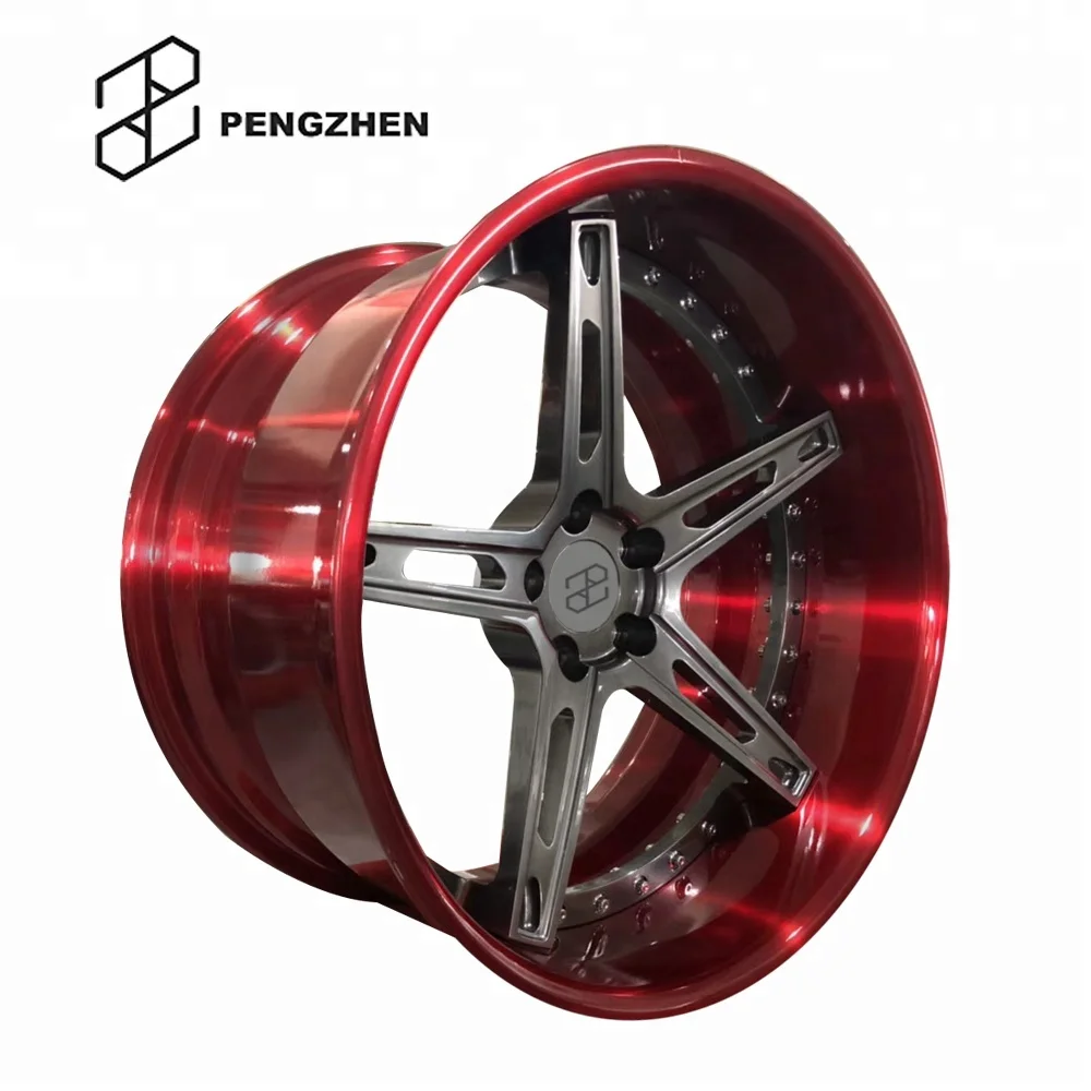 for Pengzhen Custom Manufacture Brushed Red Barrel With Grey Center 19 20 21 Inch 5x112 Passenger Car Alloy Wheels Rims For Audi