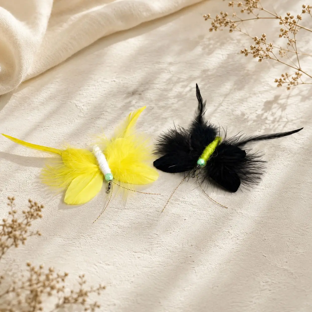 2 Stück Phönixschwanz-Schmetterling Simulationsfedern Zubehör Katzenspielzeug Federersatzkopf Interaktives Katzenspielzeug