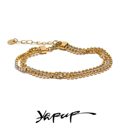 Yhpup Trendy Stainless Steel Cubic Zirconia Chain Layered Bracelet Bangle for Women High Quality Fashion Jewelry Bijoux Gift