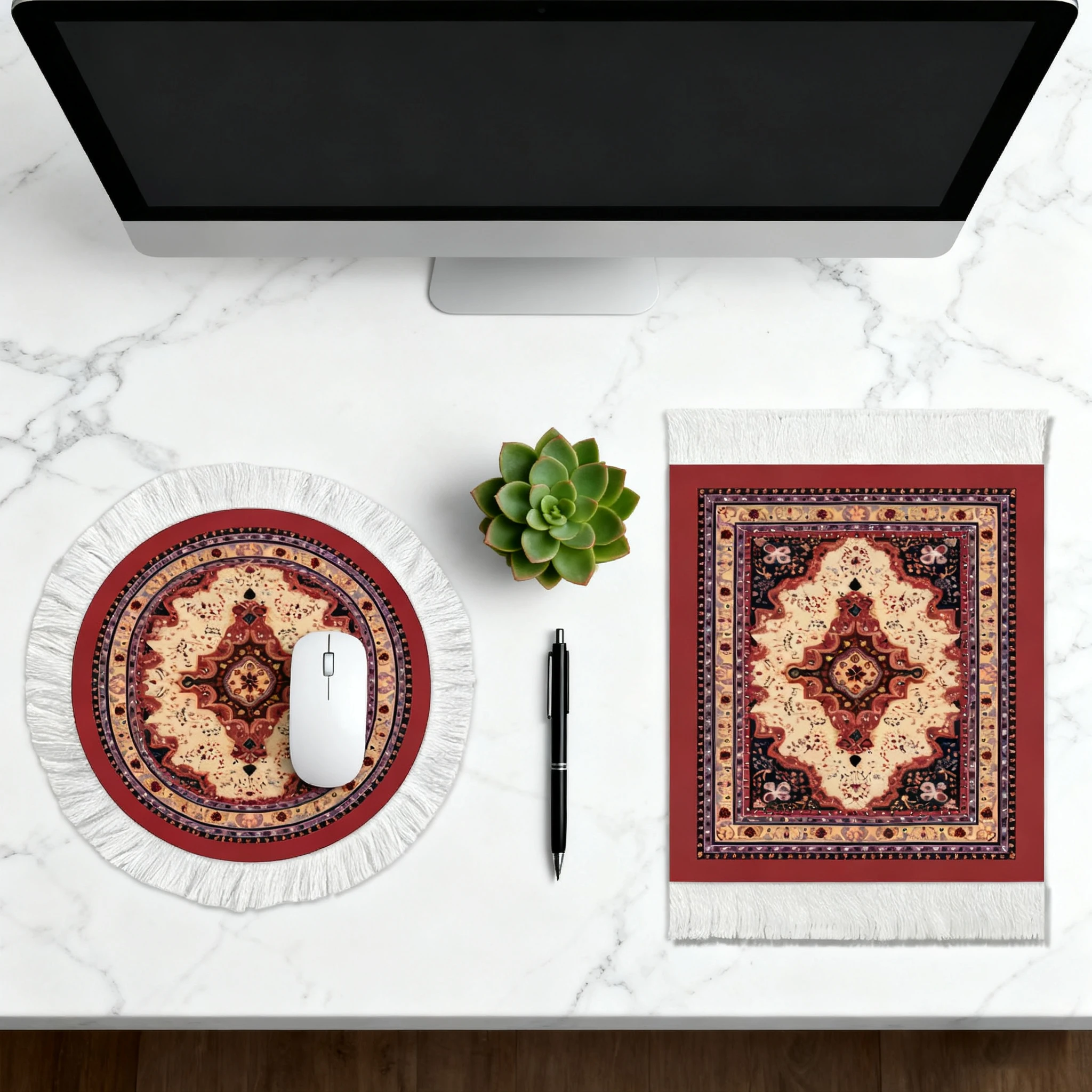 

Two-Piece Mouse Pad Set, Square + Round Mouse Pads, Bohemian Style, Matching Mouse Pads, Symmetrical Floral Design, Great Companion for Mouse and Keyboard, Perfect Gift