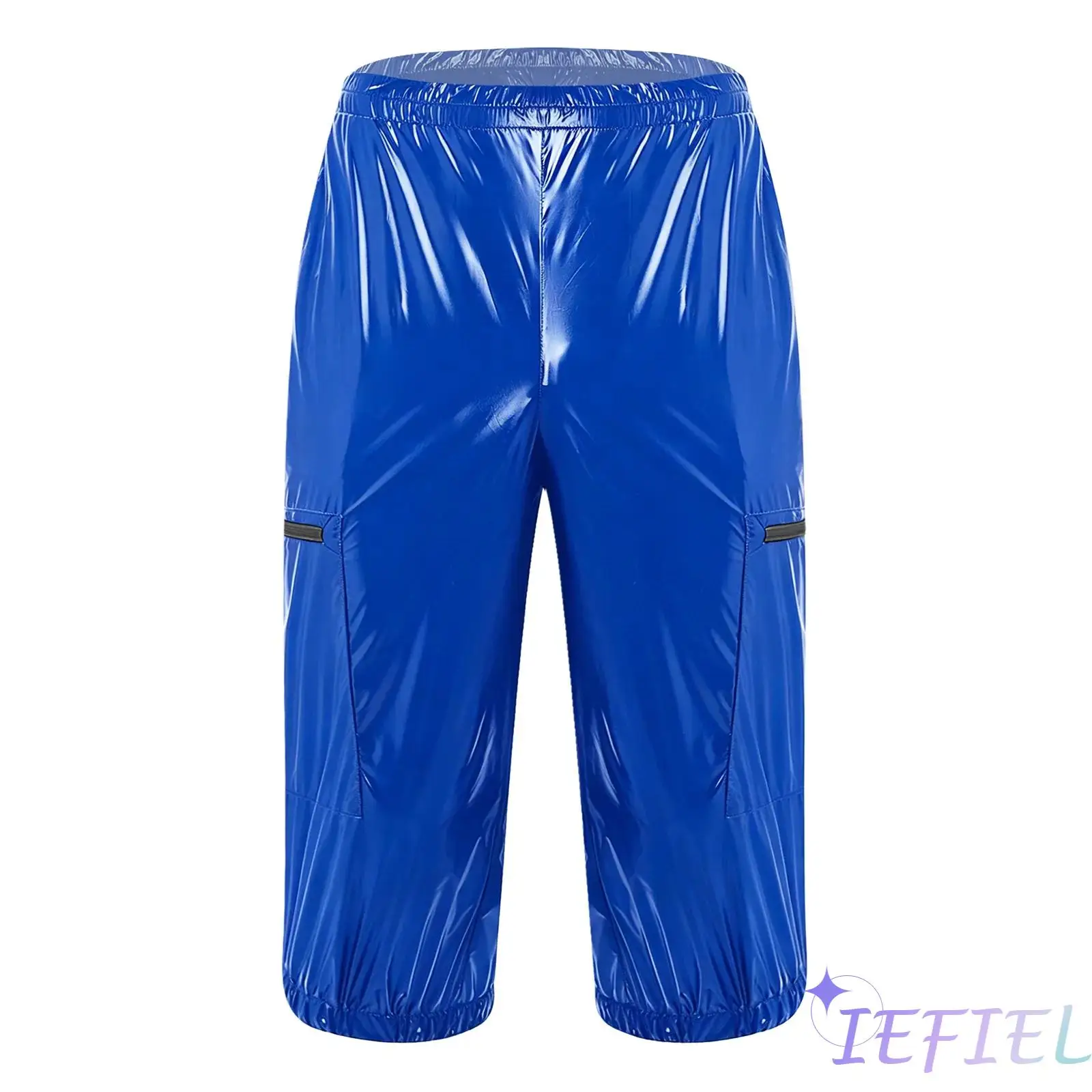 

Men Waterproof Cargo Shorts Multi-pocket Color Blocking Zippers Elastic Waist Band Overalls Capri Pants Clubwear Beachwear