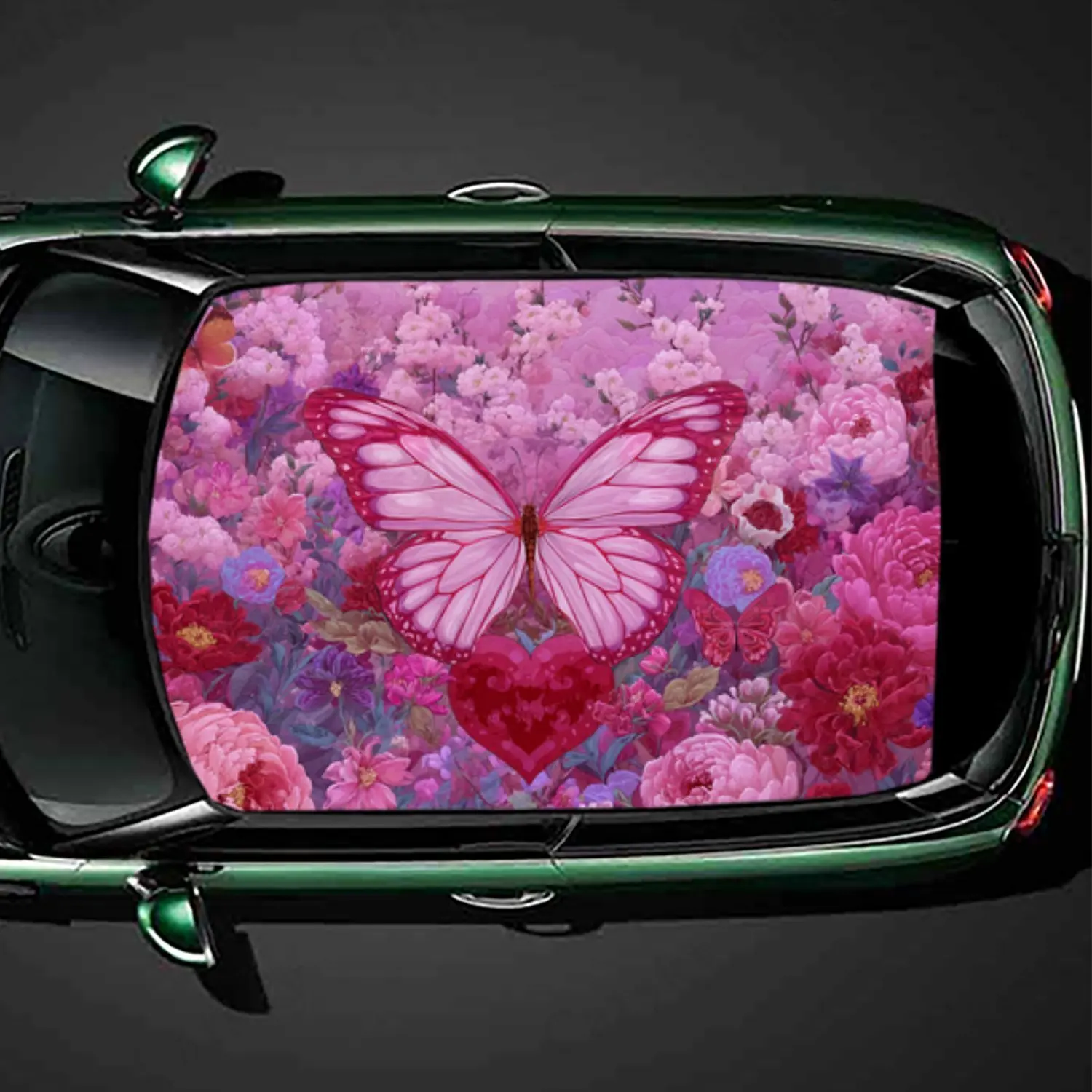 

Pink Butterfly in Love with Flowers PVC Car Roof Sticker, Self-Adhesive Waterproof Car vinyl Decal, Car Decoration Protection St