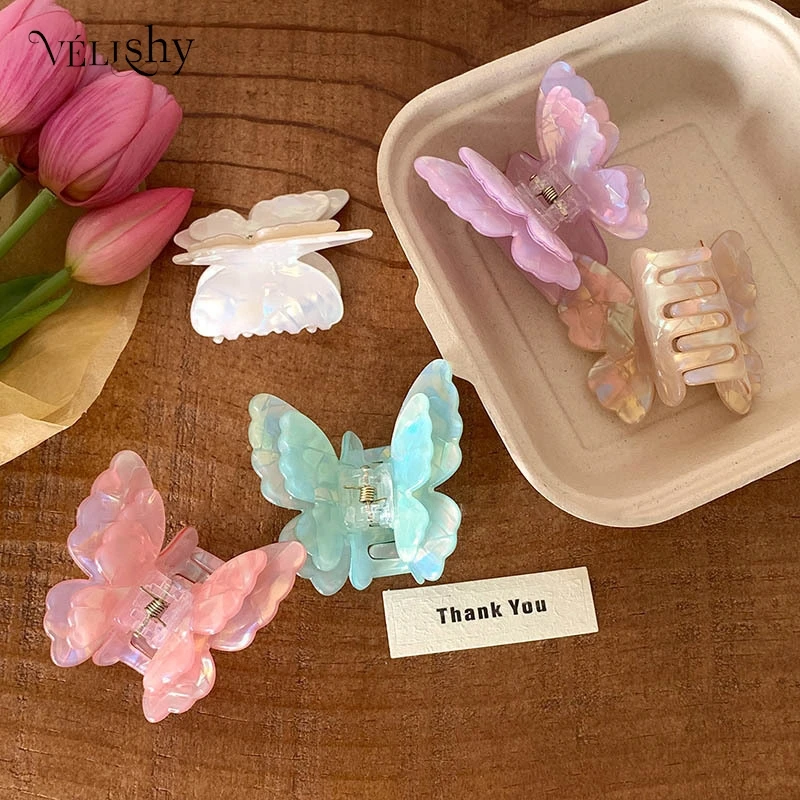 Graduated Color Butterfly Hair Claw Bilayer Acetate Hair Claw Clip Shark Hair Accessories For Women Girls