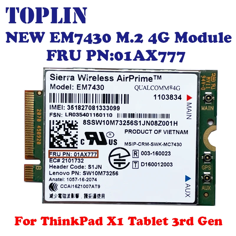 New EM7430 M.2 4G Card Cat6 300Mbps 4G Module FRU 01AX777  For thinkpad X1 Tablet 3rd Gen Laptop
