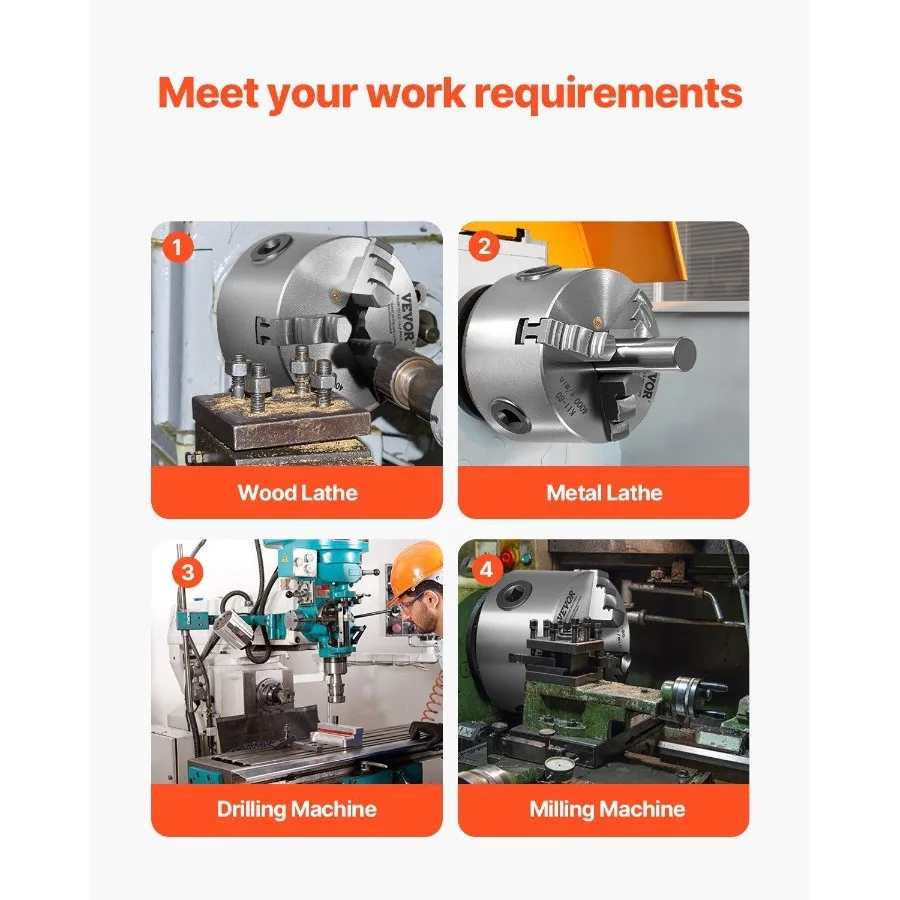 Mandril de torno de 3 mandíbulas 6 Polegada 160 mm Mandril autocentralizado com 1 1 2 in8 Placa de apoio rosqueada 0,125,71 pol (3145 mm) Faixa de fixação com
