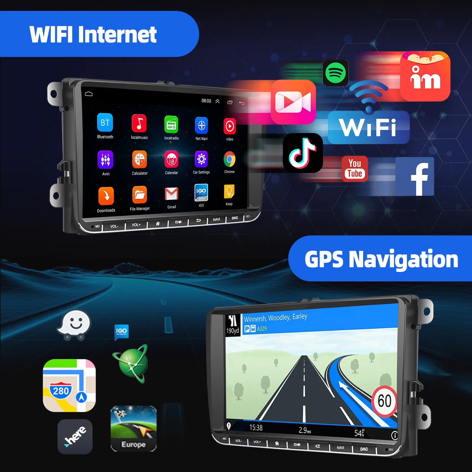 9 "أندرويد 14 4 + 64G أبل CarPlay راديو ستيريو للسيارة لشركة فولكس فاجن جولف 5 6 باسات B6 B7 بولو توران تيجوان العلبة نظام تحديد المواقع نافي واي فاي SWC FM BT #4