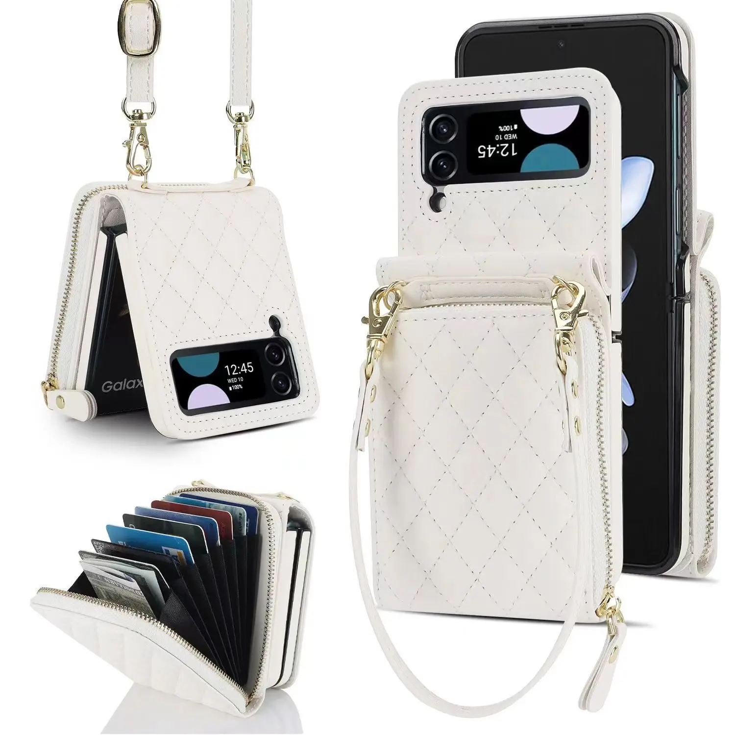 Luxury Crossbody Leather Case For Samsung Galaxy Z Flip 6 5 4 3 5G Long Rope Lanyard Shockproof Bumper Lens Protector Cover