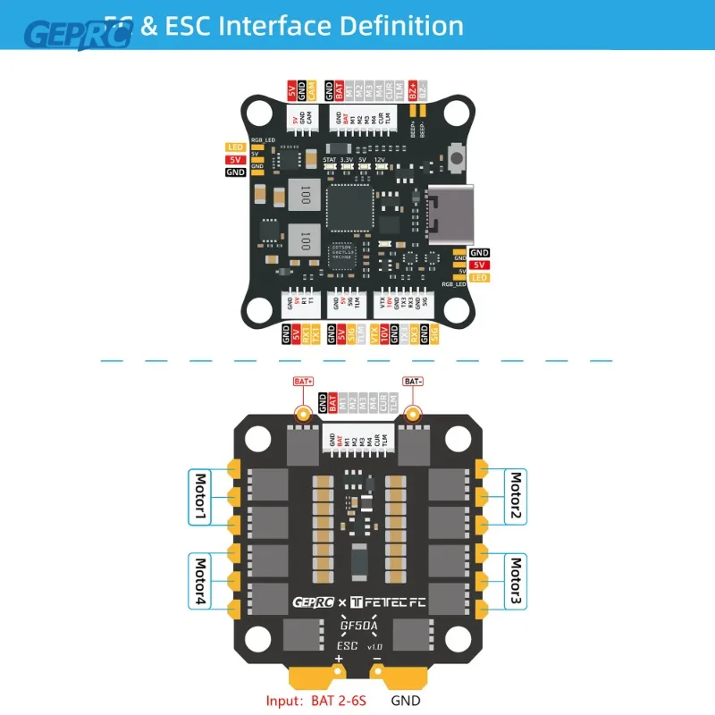 BaMasGEPRC Fettec G4 Alpha GF50A FPV Stack G473 Flight Controller FETTEC S2M Dshot2400 GF50A 4IN1 ESC For FPV Freestyle Drone Mo