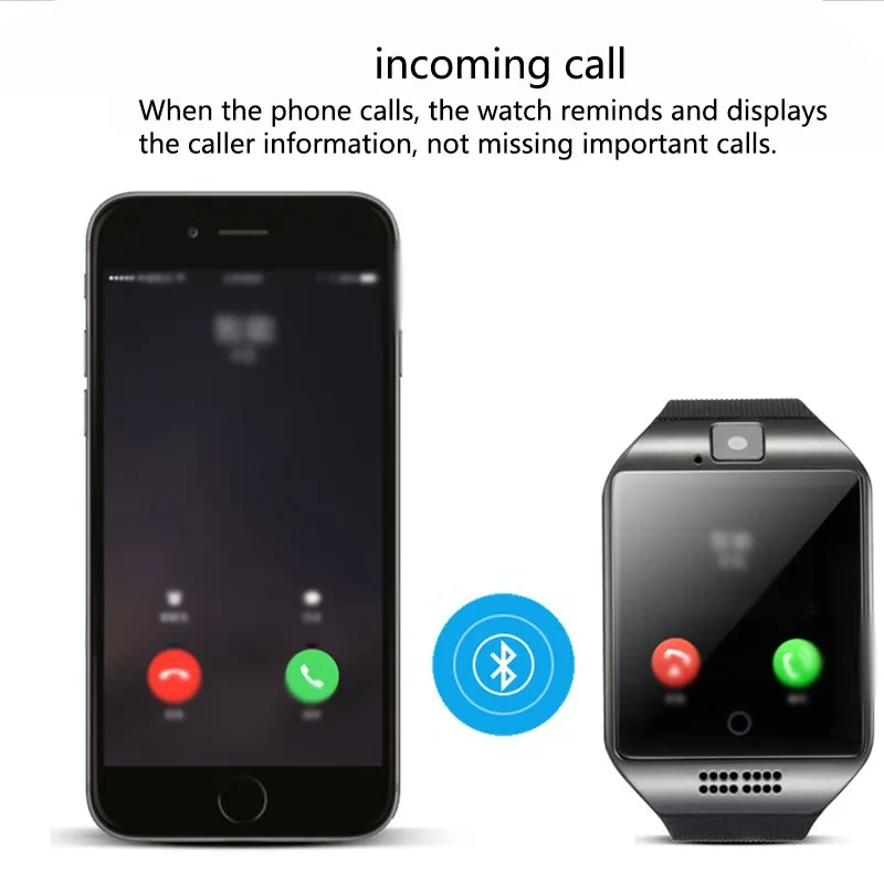 Q18 smartwatch esportivo para homens, smartwatch com cartão SIM, podômetro, whatsapp, facebook, twitter, sincronização, à prova d'água, 2023