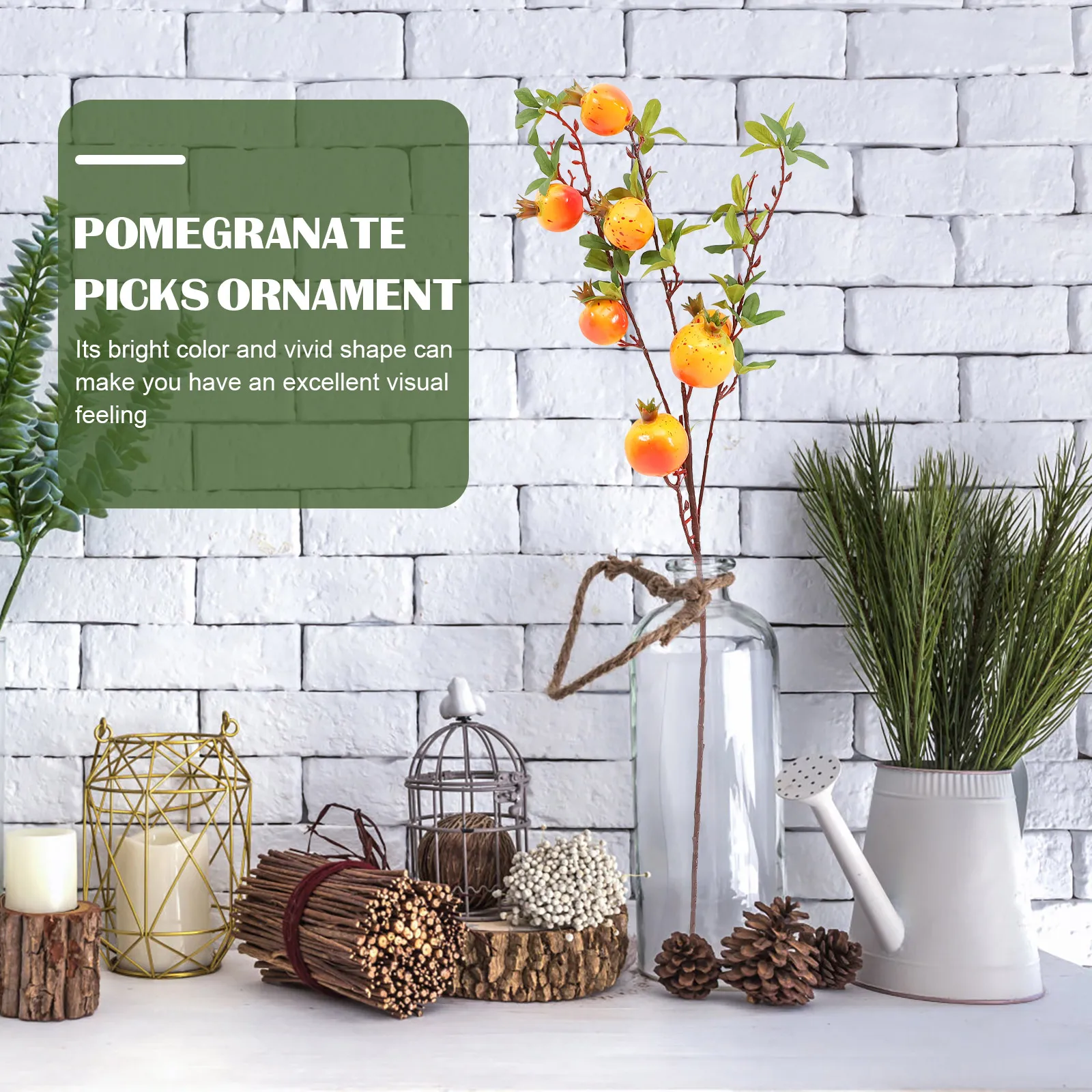 

Artificial Pomegranate Branch Pomegranate Pick Fake Plant Decor Simulation Stem Vase Filling Ornament For Home Wedding