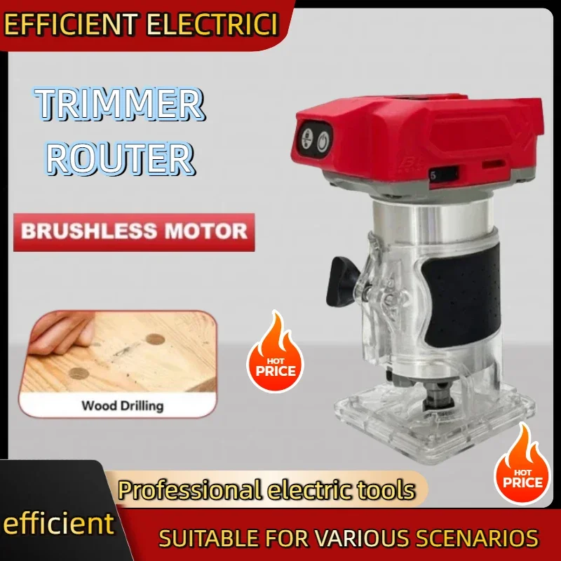 800W Cordless Compact Router 5-Speeds Woodworking Trimming Machine 30000RPM Brushless Electric Trimmer For Milwaukee Battery