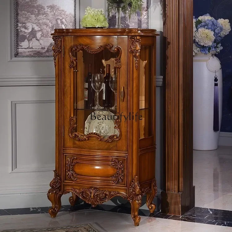 

*FG44European single door glass door wine cabinet American old carved whole storage cabinet