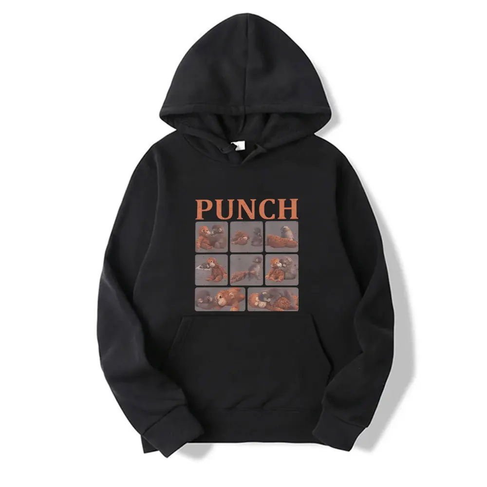 

Sad Monkey Punch Funny Meme Print Hoodie with An Orange Toy Sweatshirt Men Women Casual Oversized Hoodies Male Vintage Pullover
