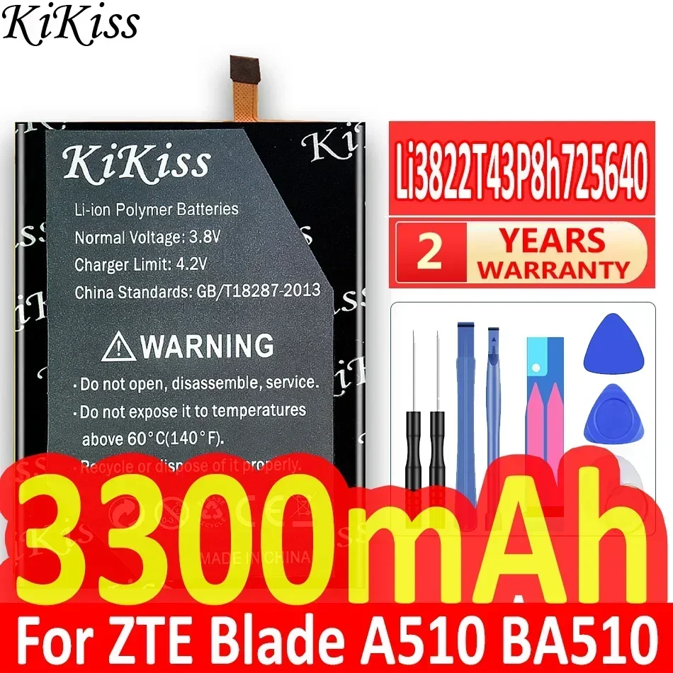 KiKiss Battery  Li3822T43P8h725640 3300mAH Phone For ZTE Blade A510 BA510 Mobile Phone