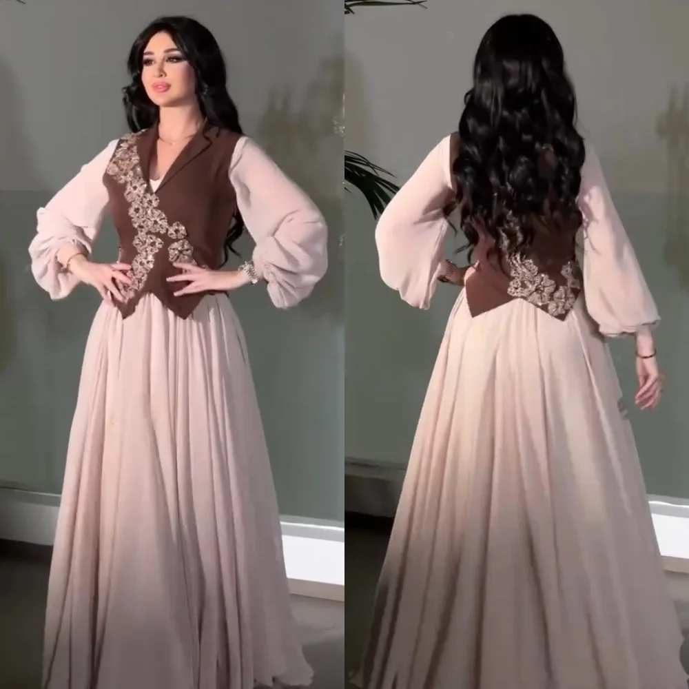 

Customized Sexy Chiffon Pleat Pattern A-line V-neck Long Dresses Bespoke Occasion Evening Fashion Chinese Style