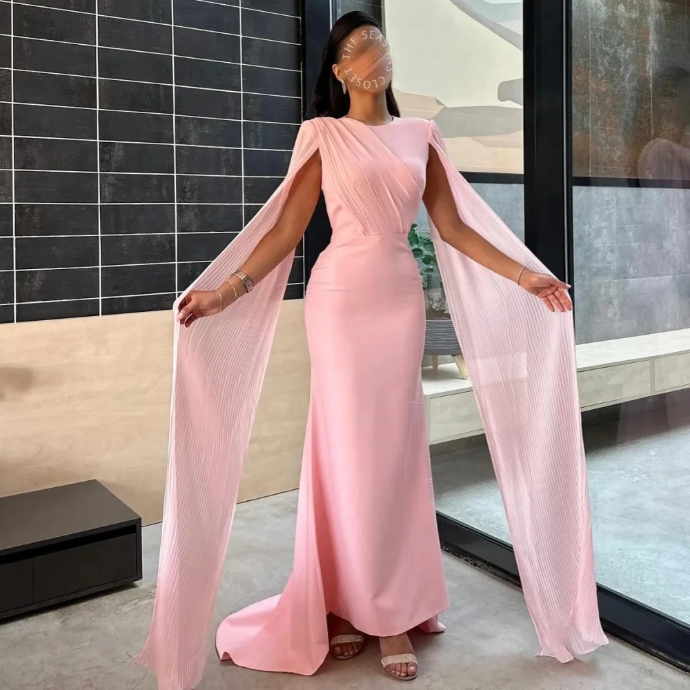 

Pink Chiffon Formal Long Bespoke Occasion Gown Evening Dresses Pastrol Unisex Jersey Retro Dubai Saudi Arabic Prom Customized