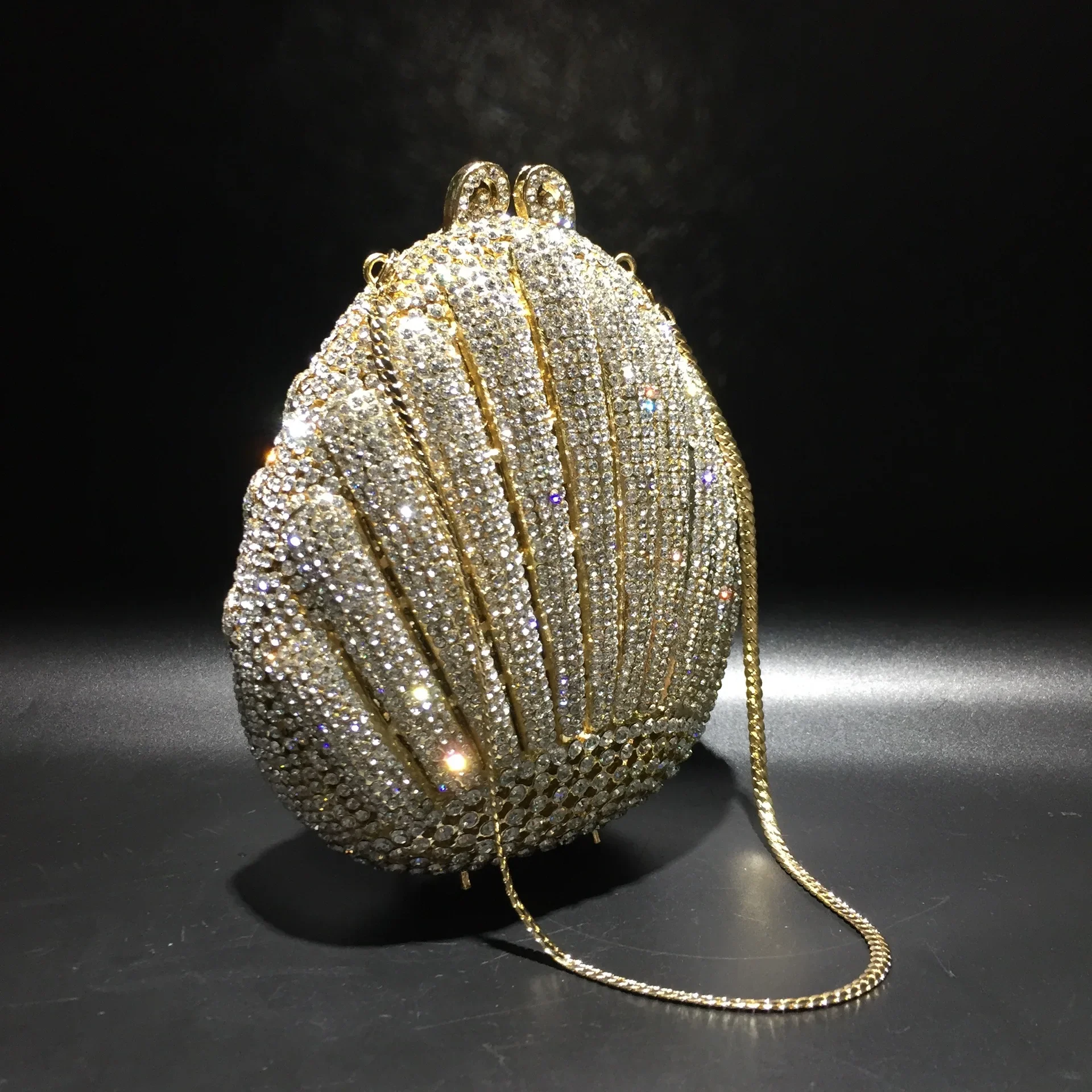 Rhinestone empty metal crystal dinner bag, diamond-encrusted shell-shaped diamond bag