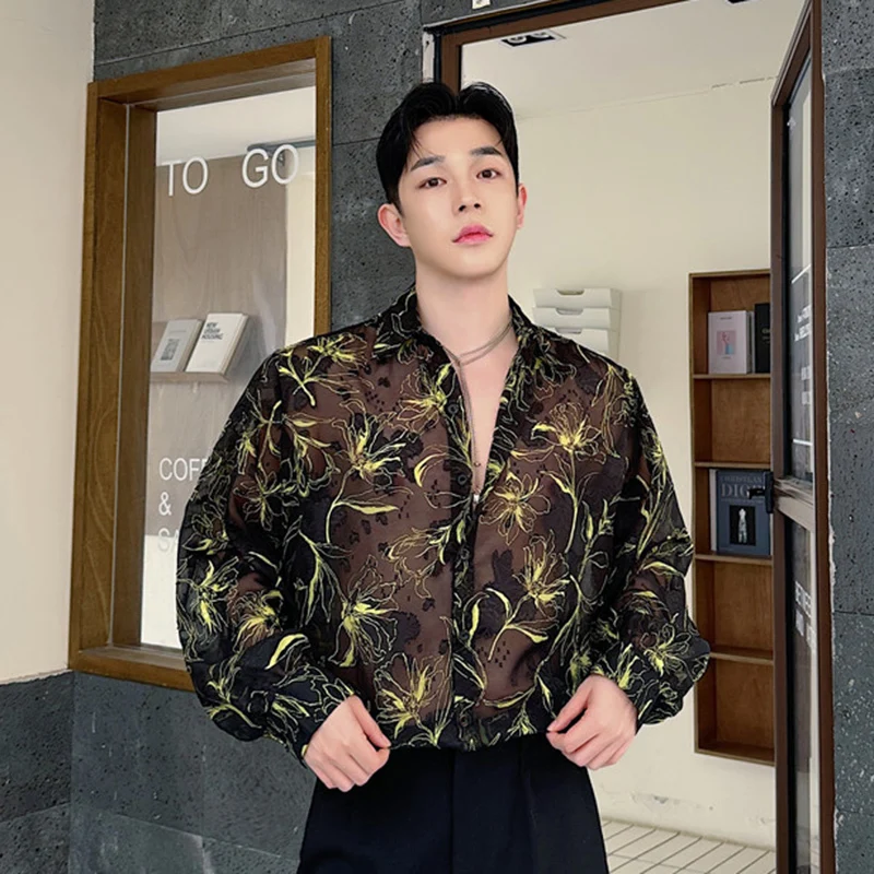 IEFB Summer New Fashion Men Shirt Personalized Breathable Korean Style Male Shirts Floral Pattern Sun-protective Clothing 9C5996