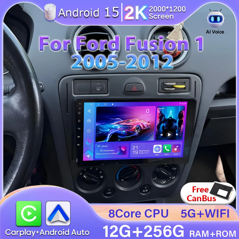 Carplay Android 15 For Ford Fusion 1 2005-2012 GPS Navigation Video Car Radio Display Car Monitor 5G Wifi Screen 2k GPS Stereo