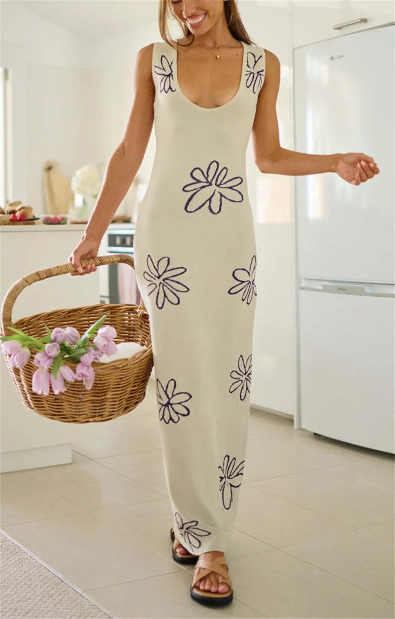 Women's Sexy Sleeveless Backless Bandage Bikini Cover up Long Knit Dress Crochet Swimwear Summer Female Beach Robe