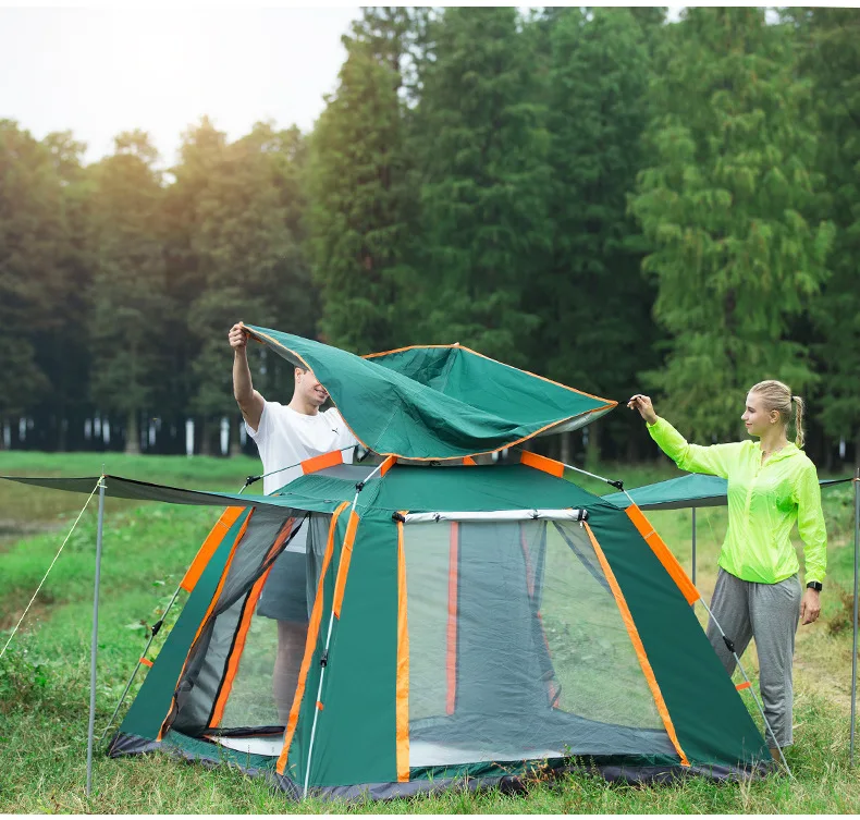 Tent outdoor 3-4 people beach thickened rain-proof 2 people camping automatic two-person camping fast open four-side tent