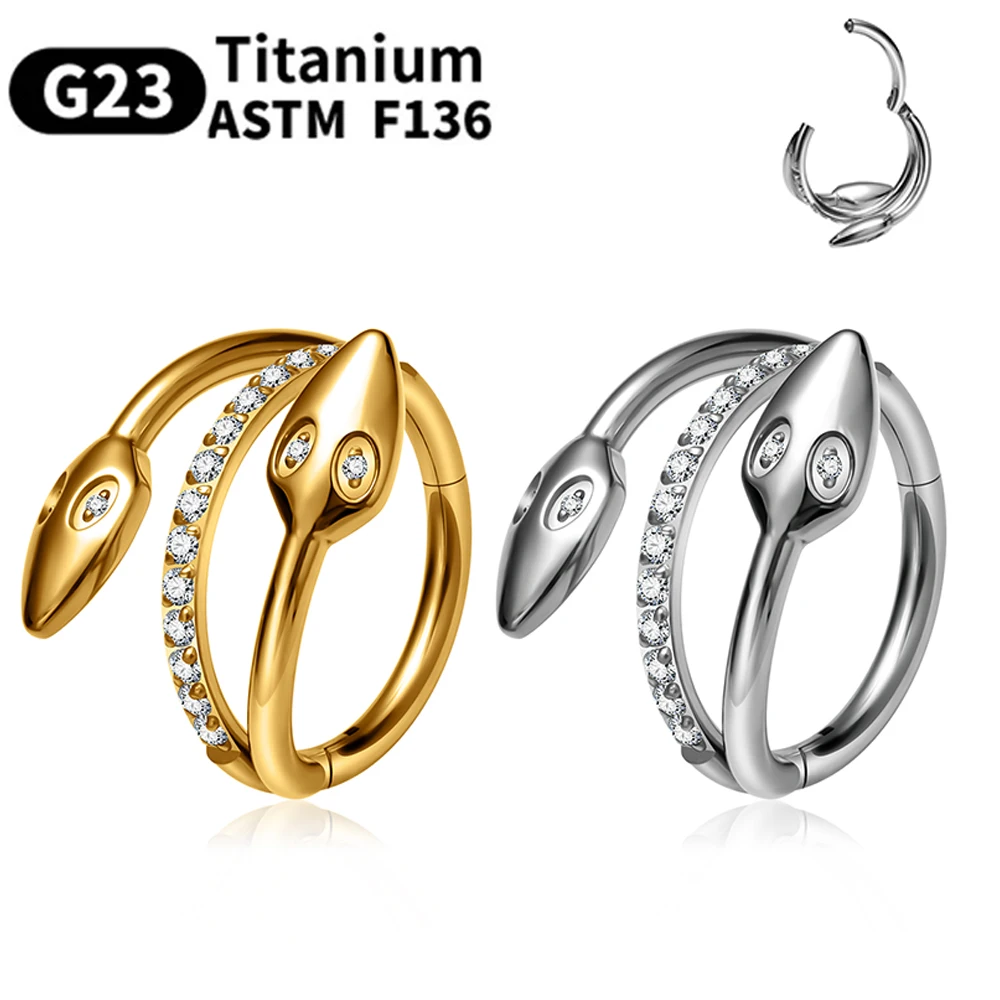 snake earring G23 Titanium ASTM F136 Women's Earrings Nose Piercing Ear Helix Rings Cartilage Earring Zircon Hinged Septum