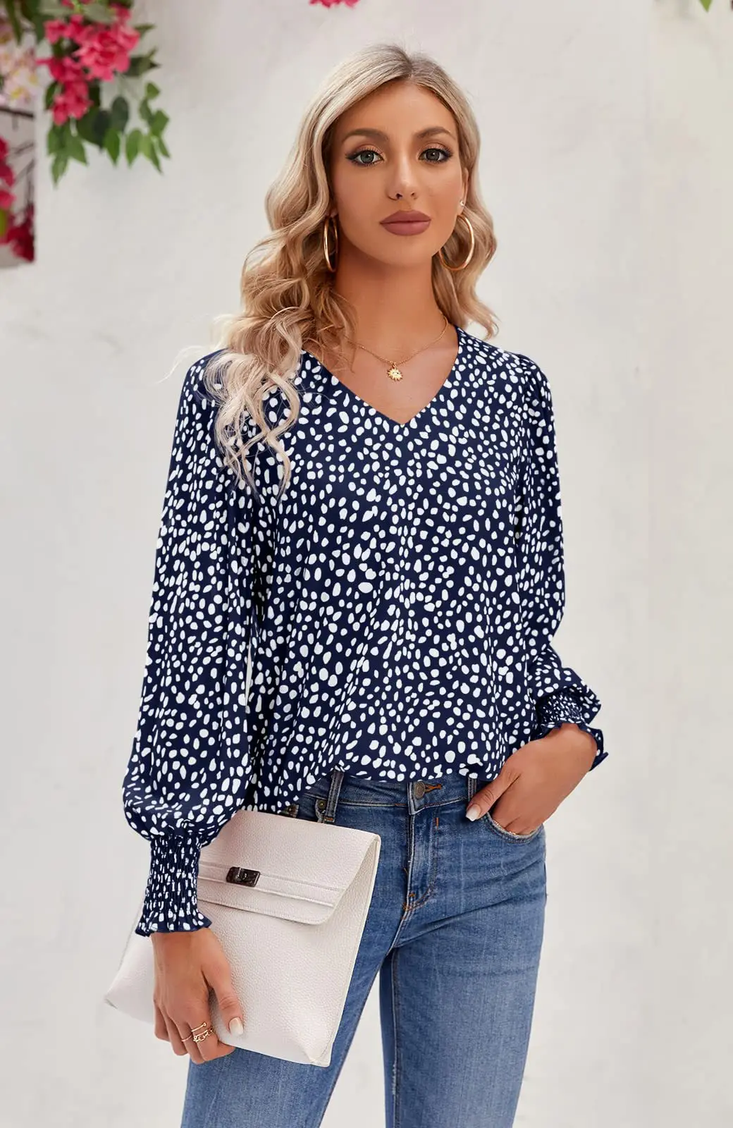 

2026 Women's New Fashion Trend High Quality Basic Comfortable and Versatile Loose Long-sleeved V-neck Chiffon Shirt for Women