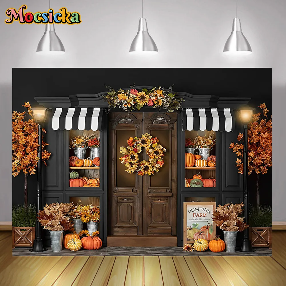 

Vintage Shop Cupboard Backdrop For Photography Autumn Sunflower Maple Leaves Wreath Pumpkin Farm Decor Background Photo Studio