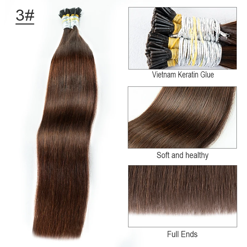 100% Human Hair Straight I Tip Hair Extensions Natural Real Human Fusion Hair Extensions Keratin Capsule Brown 613 Blonde Color