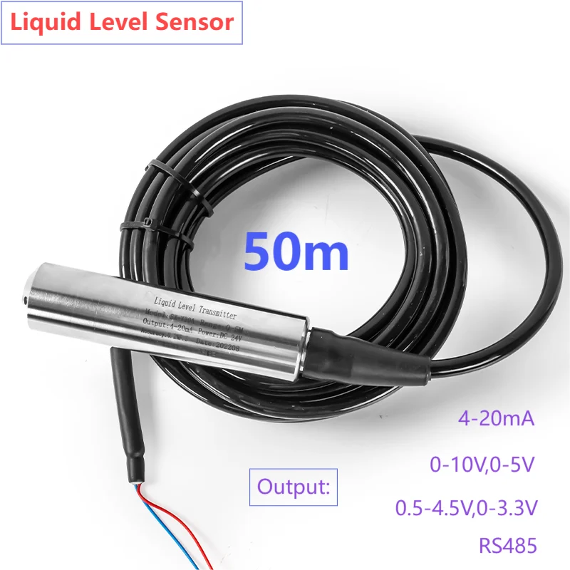 

50M Liquid Level Sensor Transmitter for Tank Submersible Liquid Level Sensor 4-20mA 0-10V 0-5V Water Level Meter 0-3.3V 0.5-4.5V