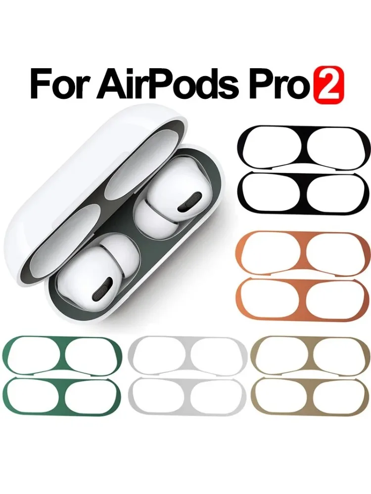 Étui autocollant de protection contre la poussière en métal pour Apple AirPods Pro 2, Film de protection anti-poussière pour écouteurs, accessoires de boîte pour écouteurs