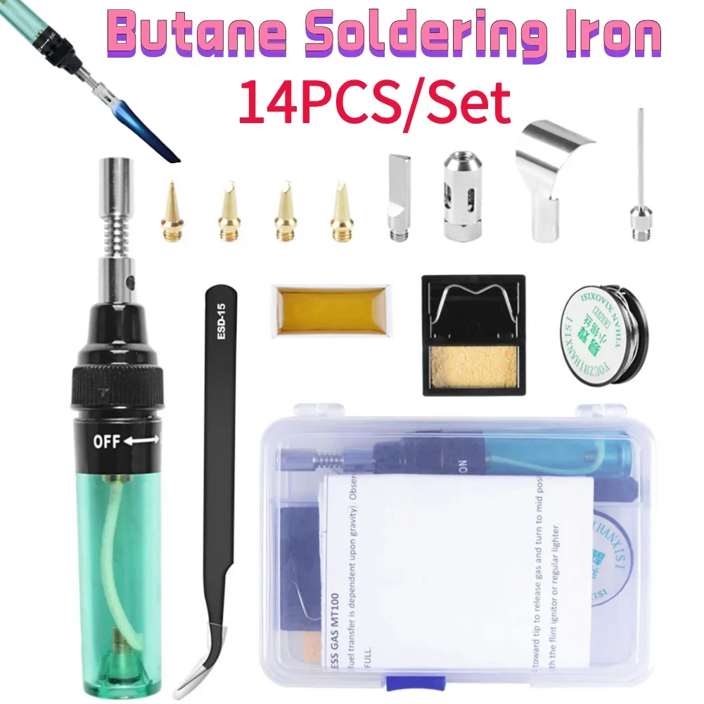 4 In 1 Portable Soldering Iron Kit  Welding Pen Burner Blow Torch Adjustable Flame Gas Soldering Iron Cordless Butane Tip Tool