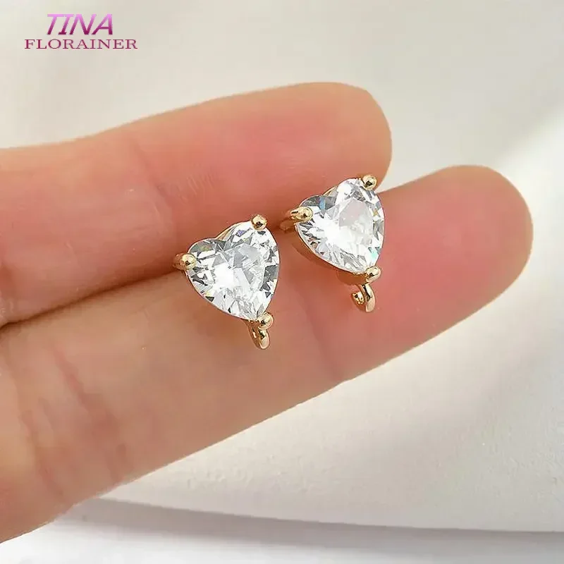 DIY Making Earring Findings 14K Gold Color Plated Luxury Shiny Zircon Stud Earrings Fittings for Jewellery Accessories